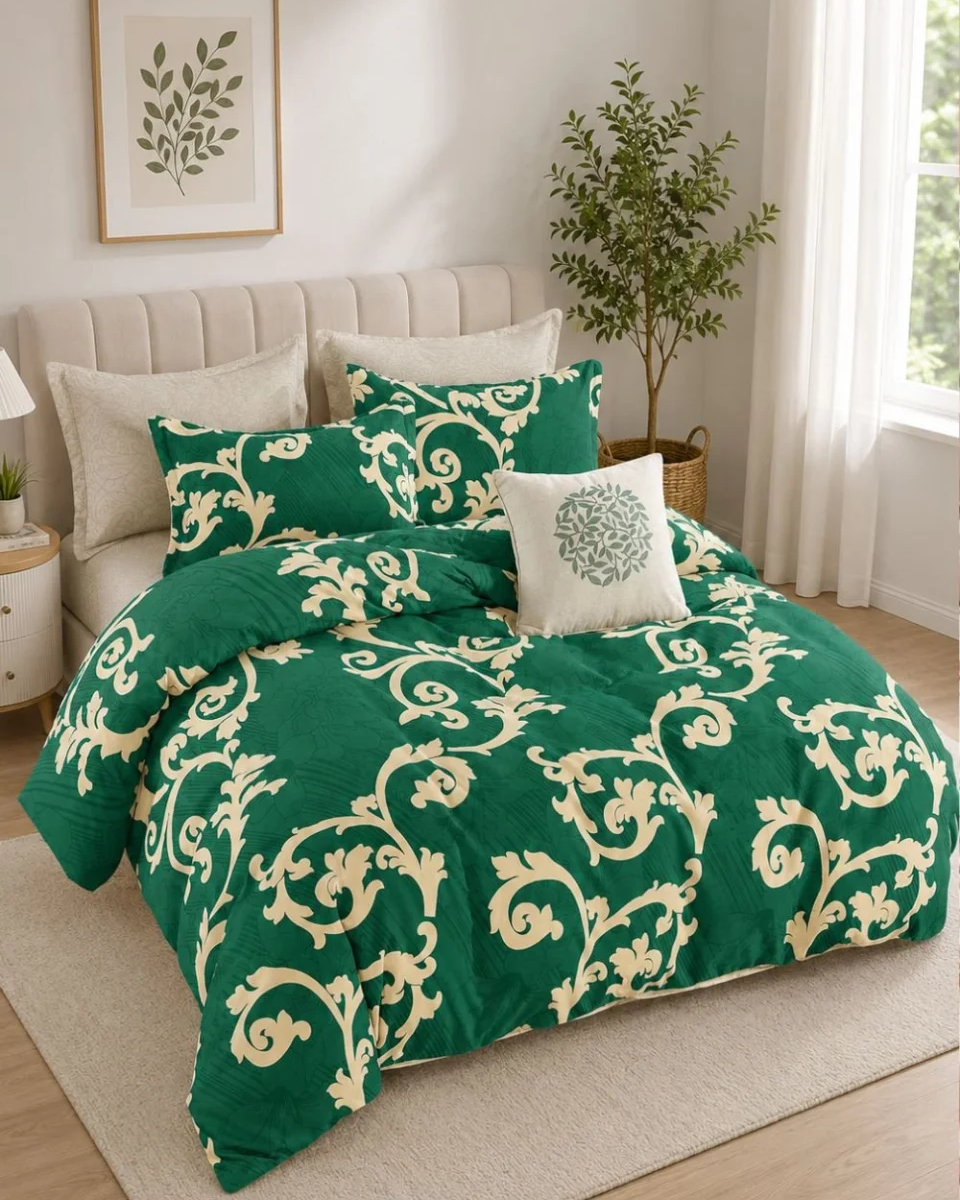 Lenjerie de pat finet cu elastic 6 piese – model royal green